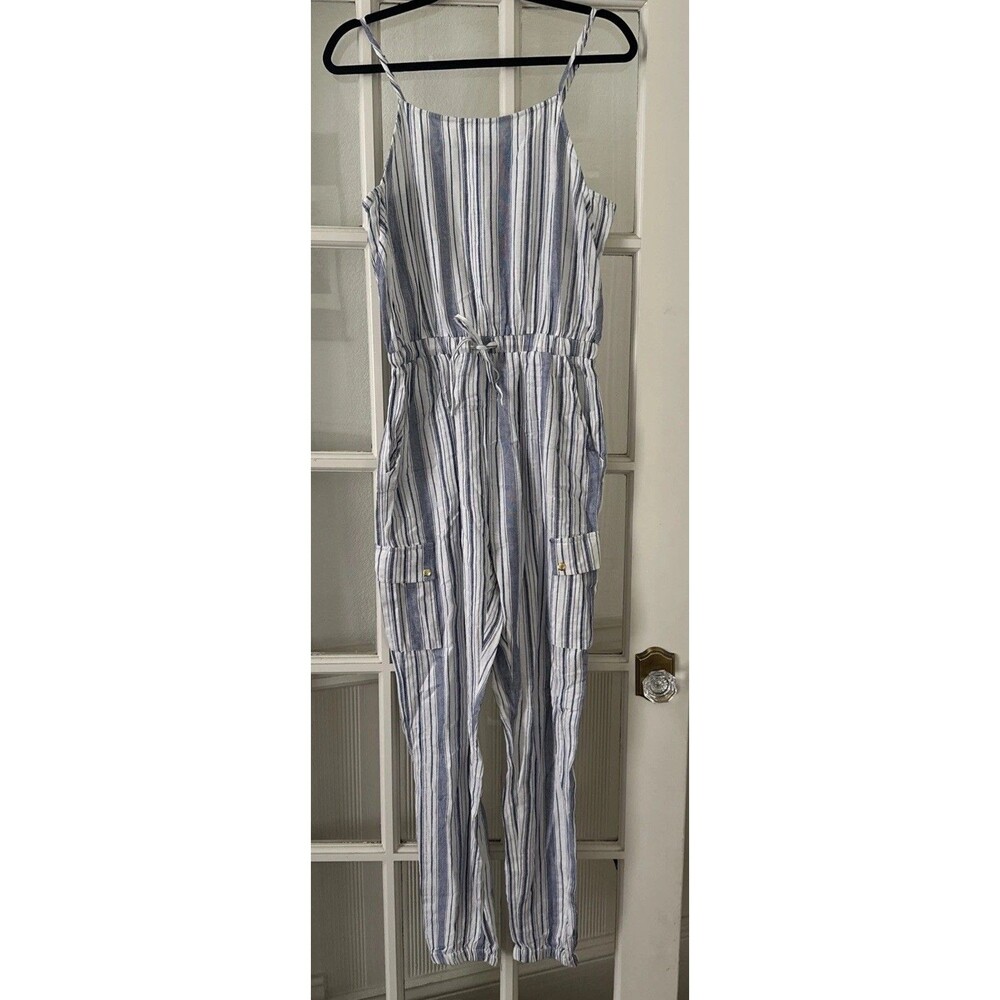 Striped Jumpsuit Cargo Pockets Women's Large NWOT